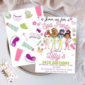Join Us For A Spa Party Invitation, Editable Pamper Party Invite Template, Tween Manicure & Pedicures Birthday, Glitz and Glam Girls