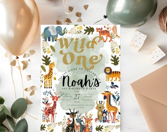 Boho Woodland Animals 1st Birthday Invitation (Canva Template)