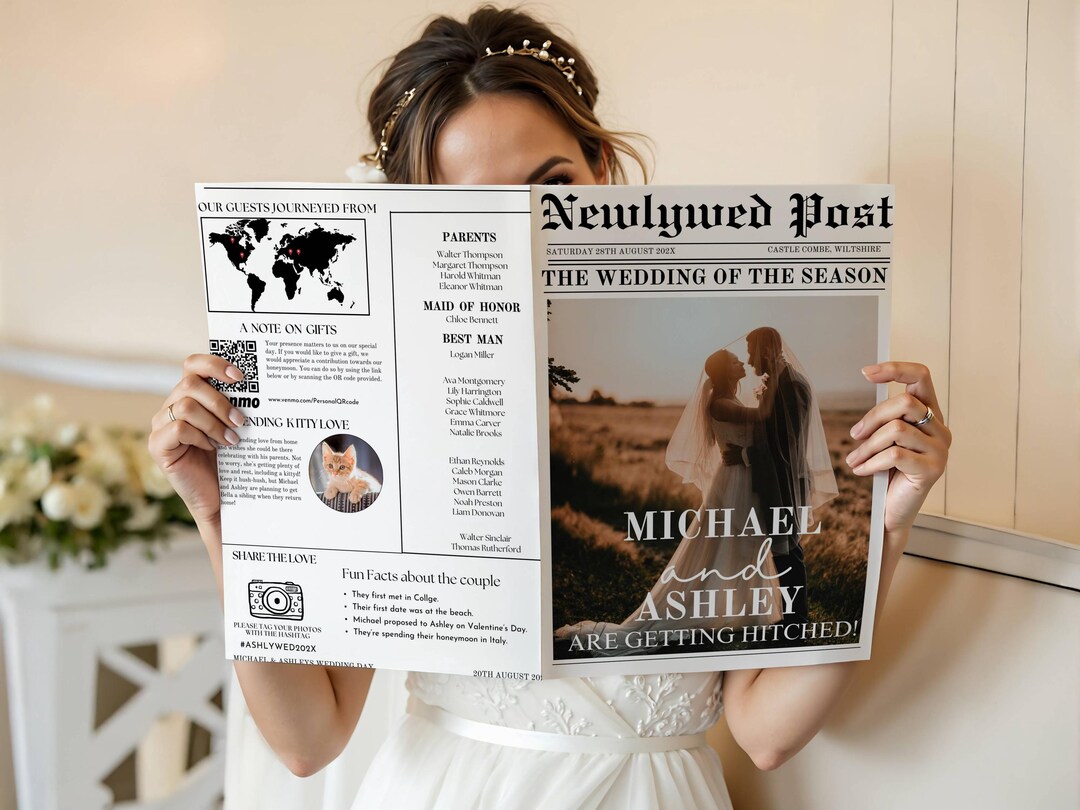 結婚式新聞プログラムテンプレート：Newlywed Times（Canvaで編集 