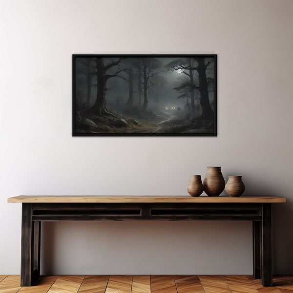 Mysterious Woods at Dawn Landscape Printable Digital Download Oil Painting TV Frame