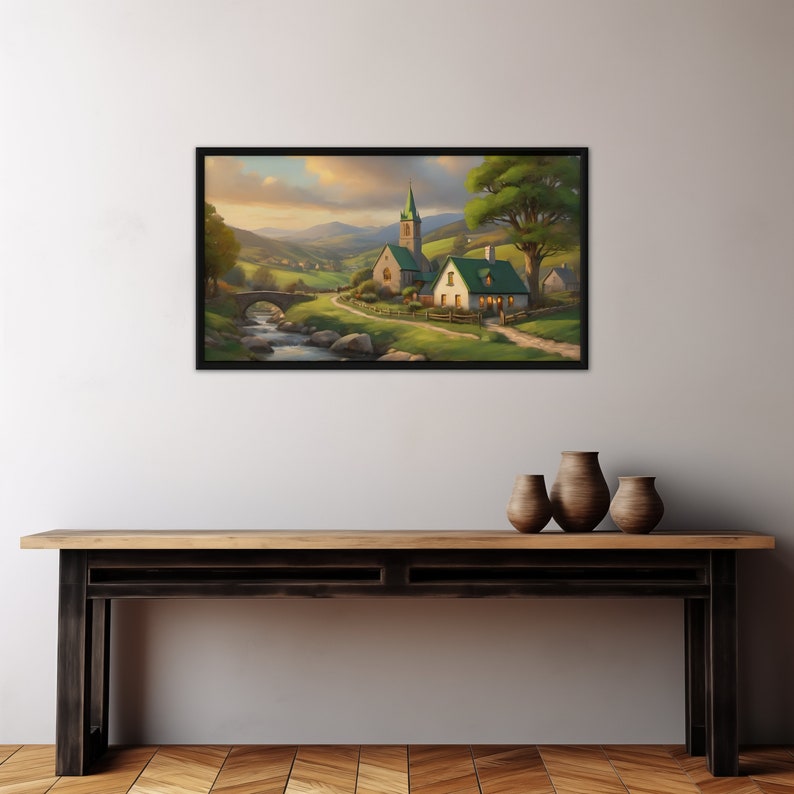 Rustic Irish Background Rustic Irish Village Printable Landscape, Sunset Scene Digital Download ...