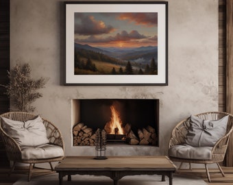 Sunset in the Smokey Mountains Printable Digital Download Landscape Oil Painting TV Frame