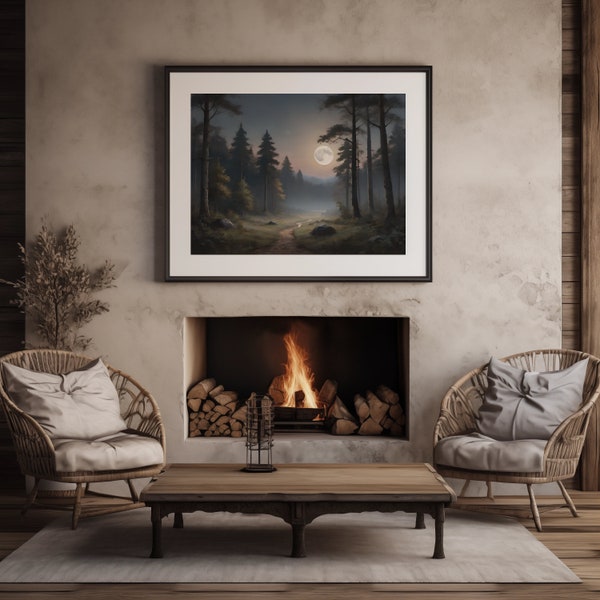 Mysterious Woods at Dusk Printable Digital Download Landscape Oil Painting TV Frame