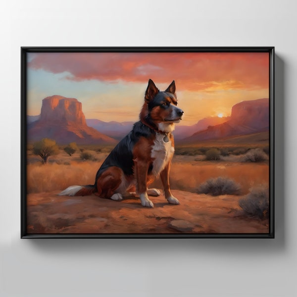 Sunset on the Range Digital Download Oil Painting, Rusty Red Ranchero's Golden Hour Printable TV Frame, Nature's Masterpiece Landscape