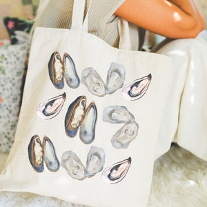 Austerntasche Muscheltasche Küstenästhetik Sommertasche Minimalistische Strandtasche Ästhetischer Sommer Geschenk Baumwollausternschale Canvas-Einkaufstasche