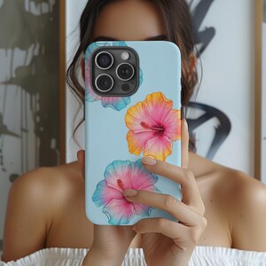 Coque de portable Hibiscus Coque de portable fleurie Coque pour iPhone pour filles mignonne Fleur d'Hawaï bleue pour iPhone 16 15 14 13 12 Pro Samsung Pixel Preppy Coques