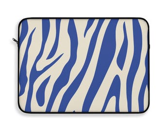 Blue Zebra Print Laptop Sleeve, Padded Plush Interior