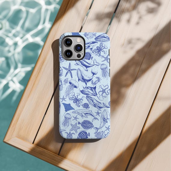 Blue Sea Life Phone Case: Marine Pattern, Protective Cover Blue Sea Life Phone Case: Marine Pattern, Protective Cover