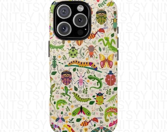 Colorful Insect Phone Case: Cottagecore Nature Art, Beetles & Lizards