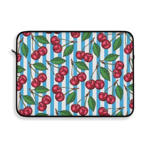 Cherry Laptop Sleeve: Blue Striped, Padded Computer Case
