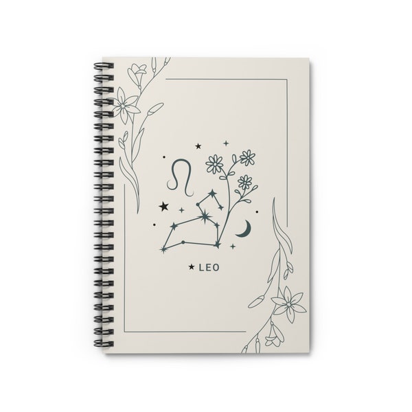 Leo Zodiac Spiral Notebook Astrology Journal Zodiac Sign Gift Leo Birthday Gift Minimalist Gift Astrology Spiral Notebook - Ruled Line