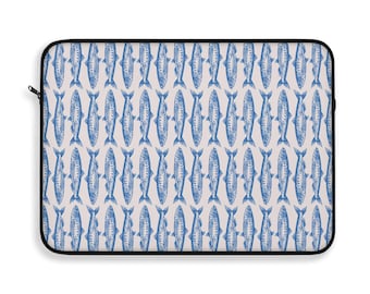 Funda para portátil con diseño de sardinas azules: funda para ordenador con estampado de peces