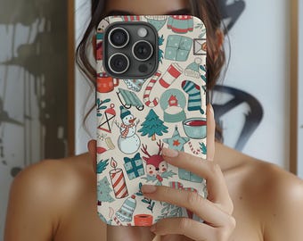 Retro Christmas Phone Case: Holiday Pattern Tough Cover