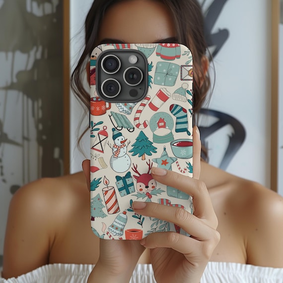 Retro Christmas Phone Case: Holiday Pattern Tough Cover