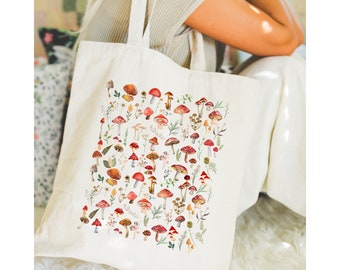 Cottagecore Mushroom Cotton Canvas Tote Bag