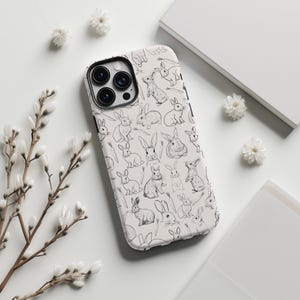 Bunny Phone Case Minimalist Aesthetic iphone Case Simple Nature Phone Case Girly Iphone 15 14 13 12 11 Case Samsung Google Pixel Tough Cases