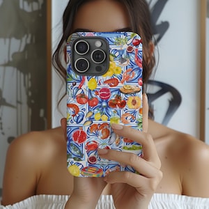 Europäischer Sommer Handyhülle Mittelmeer Handyhülle Seafood Handyhülle Küstenstrand iPhone 16 15 14 13 12 Samsung Google Pixel Tough Cases