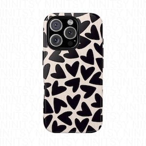 Black Hearts Pattern Phone Case: Shockproof Dual-Layer Design