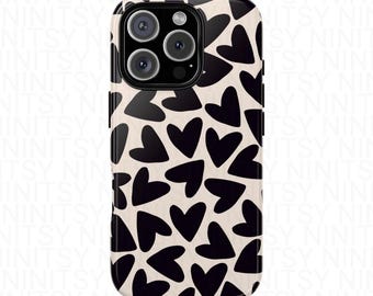 Black Hearts Pattern Phone Case: Shockproof Dual-Layer Design