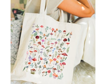 Bolsa de lona de algodón con diseño de setas Cottagecore