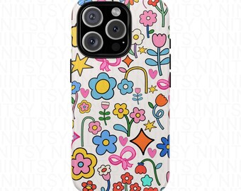 レトロな花柄スマホケース：カラフルでクールなiPhone、Samsung、Pixelのタフカバー