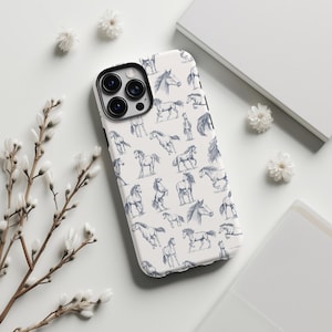 Coque de portable toile de Jouy cheval Old Money Coque esthétique pour iPhone, cadeau esthétique Gifr, amie d'une maman, amante de l'ouest