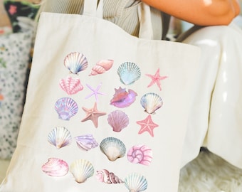 Seashell Ocean Cotton Canvas Tote Bag