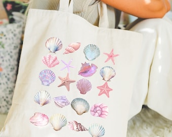 Seashell Ocean Tote Bag Ocean Estética Tote Bachelorette Bolsa Costera Boda Fiesta Bolsa Playa Tote Bolsa Costera Algodón Lona Tote Bolsa