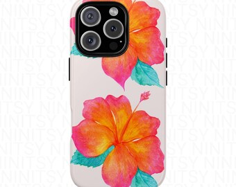 Funda para teléfono con diseño floral de hibisco: diseño tropical de verano, resistente a impactos.