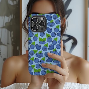Blueberry Phone Case Fruit Pattern Cell Phone Cover Blue Summer Iphone Case Berries iPhone 16 15 14 13 12 Samsung Google Pixel Tough Cases