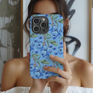 Blueberry Phone Case Floral Blue Cell Phone Case Fruit Phone Cover Berries Girly iPhone 16 15 14 13 12 Samsung Google Pixel Tough Cases