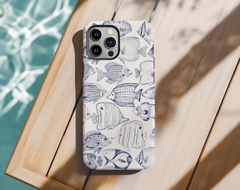 Custodia per telefono a forma di pesce: design con vita marina nell'oceano, resistente protezione a doppio strato