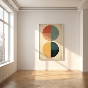 Vintage Farbblock Kunstdruck, Retro-Stil Abstraktes Kreis Poster, Mid-Century Modern Decor, Warme Töne Wandkunst
