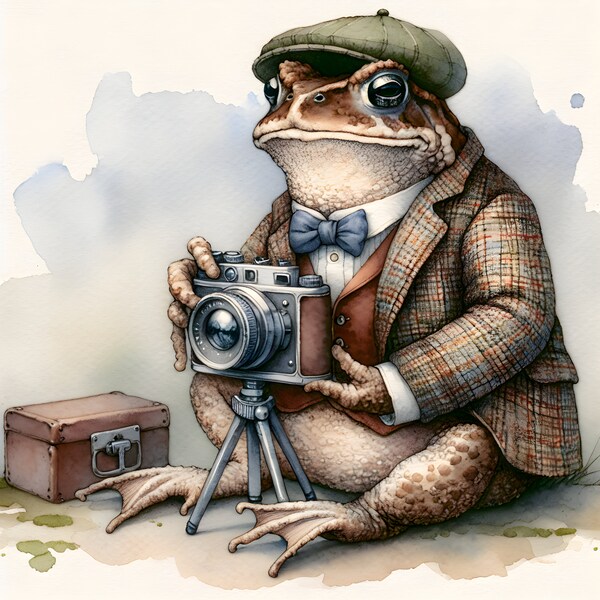 Dapper Toad in a Stylish Ensemble - Watercolor Print of a Photographic Toad