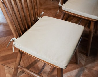 2” Thick Custom Cushion Neutral Linen Dining Chair Cushion Washable Kitchen Seat Chair Cushion with Ties Zippered for Indoor Home Decor