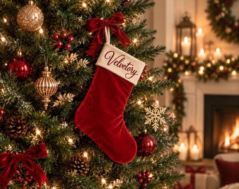 Personalized Velvet Christmas Stocking, Custom Name Holiday Stocking, Family Christmas Gift