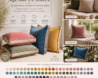 Custom Velvet Pillow Cover: Double Piping, 60 Colors, Luxe Home Decor, Custom Handmade Pillow