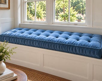 Custom Tufted French Cushion, Velvet Window Seat Pad, Made to Measure Bench Cushion, Floor & Reading Nook Pillow