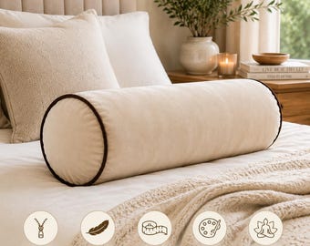 Custom Bolster Pillow Cover, Soft Lumbar Yoga Cushion Case, Velvet Pillow Case, Custom Size Options, 60 Colors