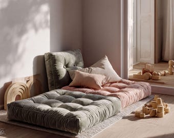 Custom Velvet Seat Cushion Tufted French Style, Bench Cushion, Window Seat Cushion, Sofa Cushion, 60 Colors, Handmade Luxury Decor, Any Size