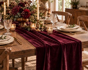 Luxury Velvet Table Runner, Custom Size, Elegant Wedding Decor (60 Colors)