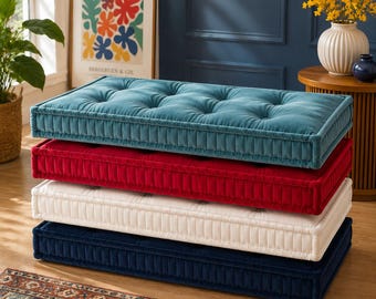 Custom Tufted Velvet Bench Cushion, French Style Window Seat Sofa Pad