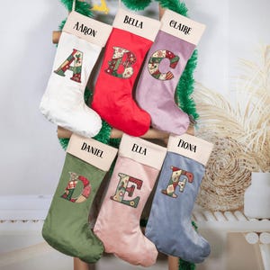 Personalized Velvet Christmas Stocking, Custom Letter Holiday Stocking, Initial Velvet Xmas Stocking for Family Fireplace Christmas Decor
