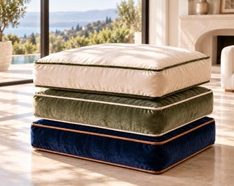 Custom Velvet Window Seat Cushion, Made to Measure Bench Cushion, Banquette & Reading Nook Seat Pad, Contrast Piping