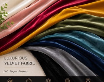 Velvet Fabric by the Yard, Soft Upholstery Material, 60 Inch Wide, 60 Color Options