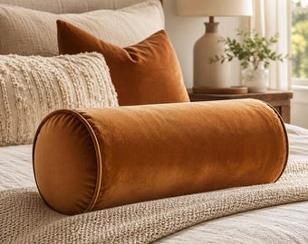 Custom Velvet Bolster Pillow Cover, Lumbar Yoga Cushion Case, 60 Colors