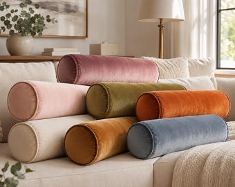 Custom Velvet Bolster Pillow Cover, Soft Lumbar Yoga Cushion Case, 60 Colors