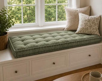 Custom Tufted Velvet Bench Cushion, French Style Window Seat Sofa Pad