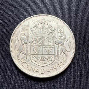 1944 Canadian Silver 50 Cents Half Dollar Coin