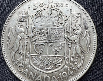 本物の1945年カナダ50セント銀貨 - Etsy 日本